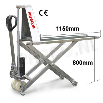 Hoogheffende RVS schaarhefwagen 1000 kg